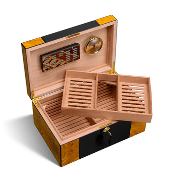 Large Capacity 150 Cigar Desktop Humidor, Multi-Layer Cedar Trays, Humidifier, Hygrometer