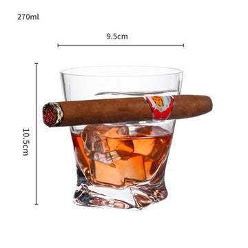 Curved Ultra Crystal Clear Whiskey - Scotch Glass with Cigar Groove holder 12.85oz