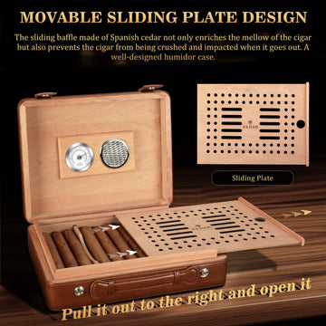Crocodile-Print Leather Travel Humidor Cedar-Lined Case for Fresh Cigars all included