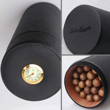 Cigar humidor case/jar, Leather Cedar Wood Cigar Canister Portable for 12-16 Cigar
