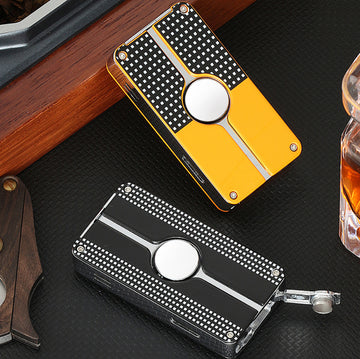 210g Windproof Cigar 3 Torch Jet Flame Refillable Lighter w/ Punch, Fuel Window & Gift Box