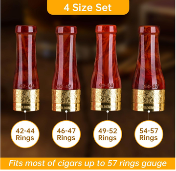 Elegant Antique Gold Resin Cigar Mouthpiece Set of 4 - Fits 42-57 Ring Gauge Cigars