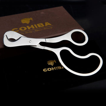 COHIBA Double Bladed - Stainless Steel Cigar Cutter Scissors - Wide handle.