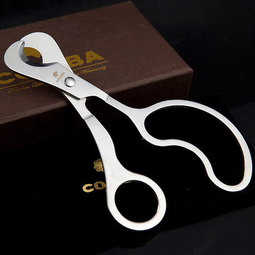 COHIBA Double Bladed - Stainless Steel Cigar Cutter Scissors - Wide handle.