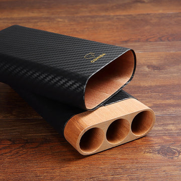 Cohiba 3 Cigar Travel Case in Brown Leather or Carbon Fiber - Includes Gift Box.