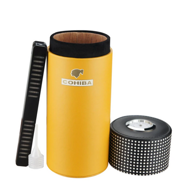 COHIBA Leather Travel Cigar Humidor Tube w/Humidifier Hygrometer - holds 5 Cigars