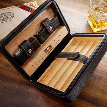 Cohiba Leather Cigar Travel Humidor w/Cedar Wood cigar trays and Humidifier - Gift Box and Pouch.
