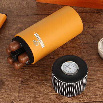 Leather Travel Cigar Humidor Tube w/Humidifier Hygrometer - holds 5-8 Cigars