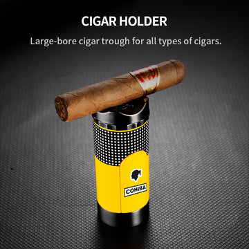 3 Torch Jet Heavy Duty Cigar lighter with Gift Box, Cigar rest & Punch - 6 Cuban Cigar logo brands.