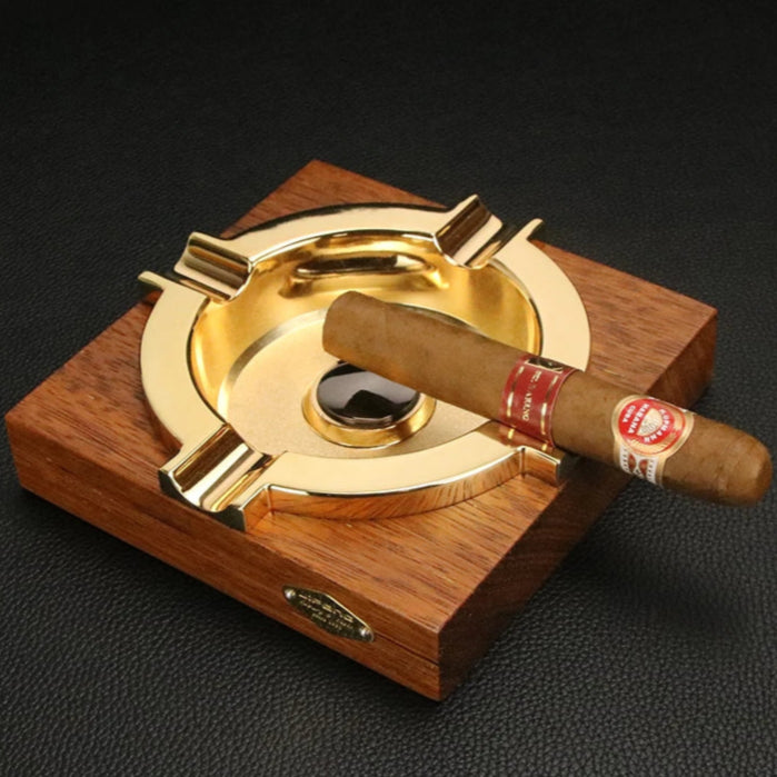 The Large Executive Merbau & Chrome 4 Cigar Ashtray for the Connoisseur