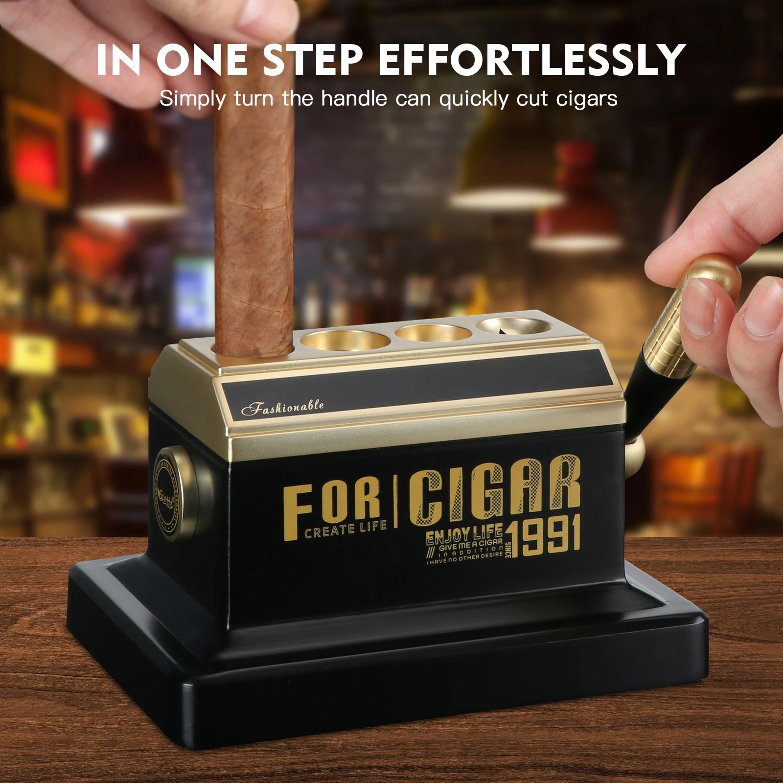 Scotte Table Cigar Cutter Guillotine Sharp V Cut Straight Cut Cigar Cutters for 52 and 60 Ring Gauge Cigars with Wood Box Packing