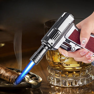 Cigar Lighter with Safety Lock & Gun-Inspired Design