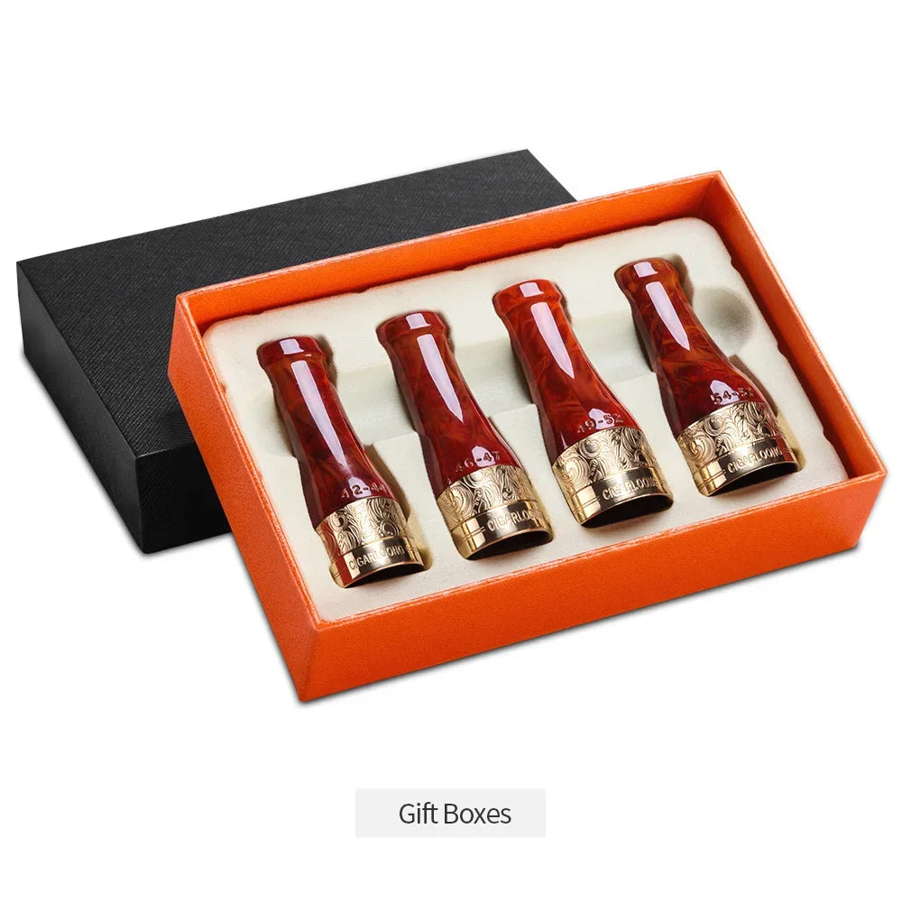 Elegant Antique Gold Resin Cigar Mouthpiece Set of 4 - Fits 42-57 Ring Gauge Cigars