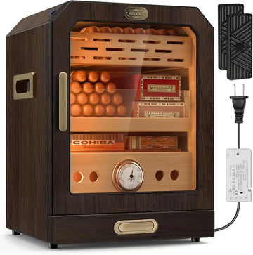 Illuminated Large Desktop Cigar Humidor - 100-150 capacity - 3 layers - 2 humidifiers - Accessory Drawer and more.