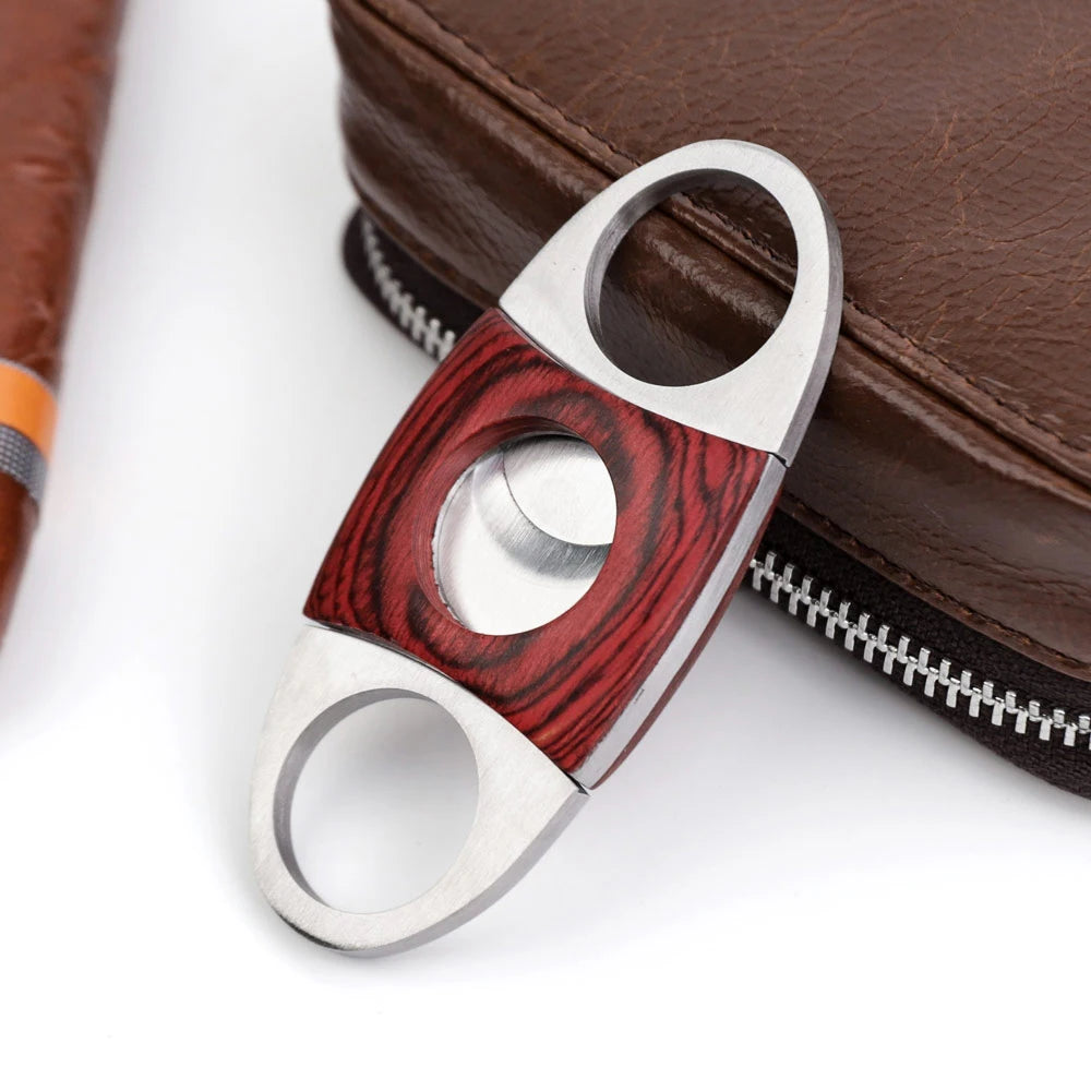 Stainless Steel Mahogany Trim Double Bladed Guillotine Cigar Cutter