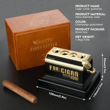 Scotte Table Cigar Cutter Guillotine Sharp V Cut Straight Cut Cigar Cutters for 52 and 60 Ring Gauge Cigars with Wood Box Packing