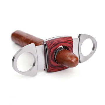 Stainless Steel Mahogany Trim Double Bladed Guillotine Cigar Cutter