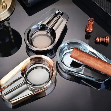 Single Cigar Crystal Glass Ashtray - 4 Colours