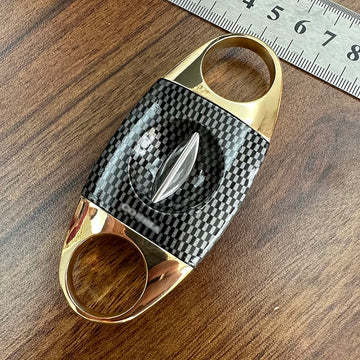 Carbon Fiber Pattern V Cut Cigar Cutter Stainless Steel