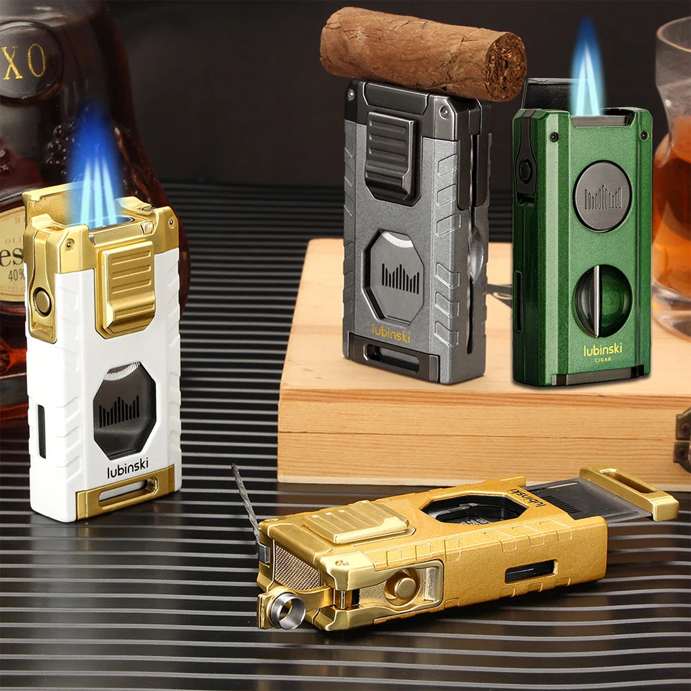 2025 - Cigar 3 Torch Lighter, bullet and guillotine cutter, needle and cigar cradle all in one.