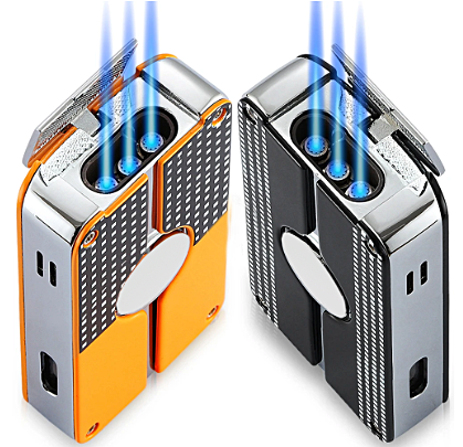 210g Windproof Cigar 3 Torch Jet Flame Refillable Lighter w/ Punch, Fuel Window & Gift Box