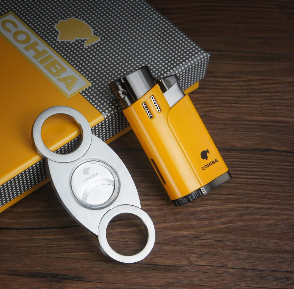 COMBO - 4 Torch Cohiba Cigar Lighter and Cigar Cutter combo w/gift box - Black or Yellow