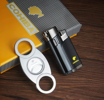 COMBO - 4 Torch Cohiba Cigar Lighter and Cigar Cutter combo w/gift box - Black or Yellow