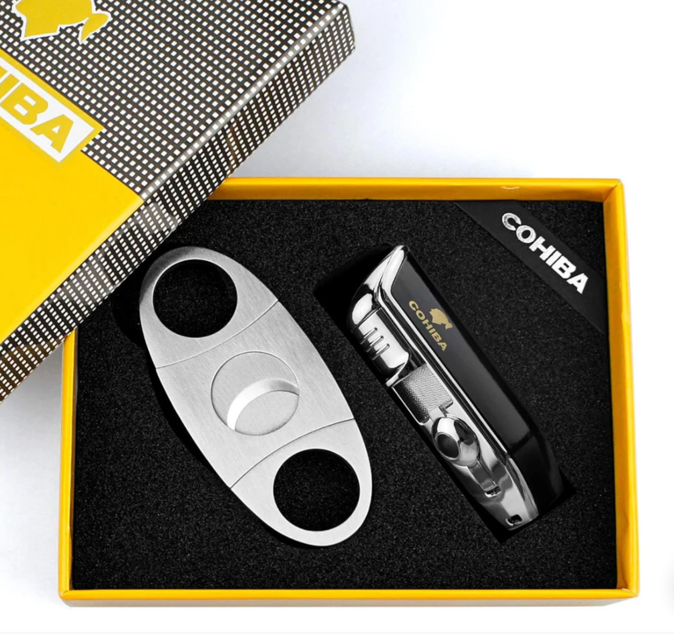 COHIBA Lighter Cigar Lighter & Cutter Set - Windproof Torch Three Jet Flame w/gift box- 3 colours