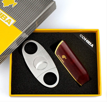 COHIBA Lighter Cigar Lighter & Cutter Set - Windproof Torch Three Jet Flame w/gift box- 3 colours