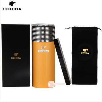 Leather Travel Cigar Humidor Tube w/Humidifier Hygrometer - holds 5-8 Cigars