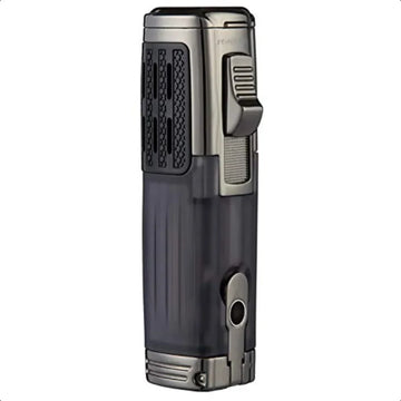 Premium Triple Cigar Torch Lighter with Transparent Fuel Tank (2-Pack) & cigar punch.