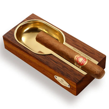 Elegant Ebony Wood & Stainless Steel Single Cigar Ashtray