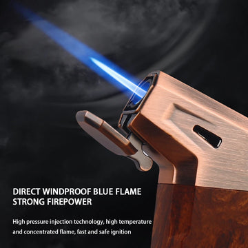 Premium Wood Grain Torch Lighter with Built-in V-Cutter