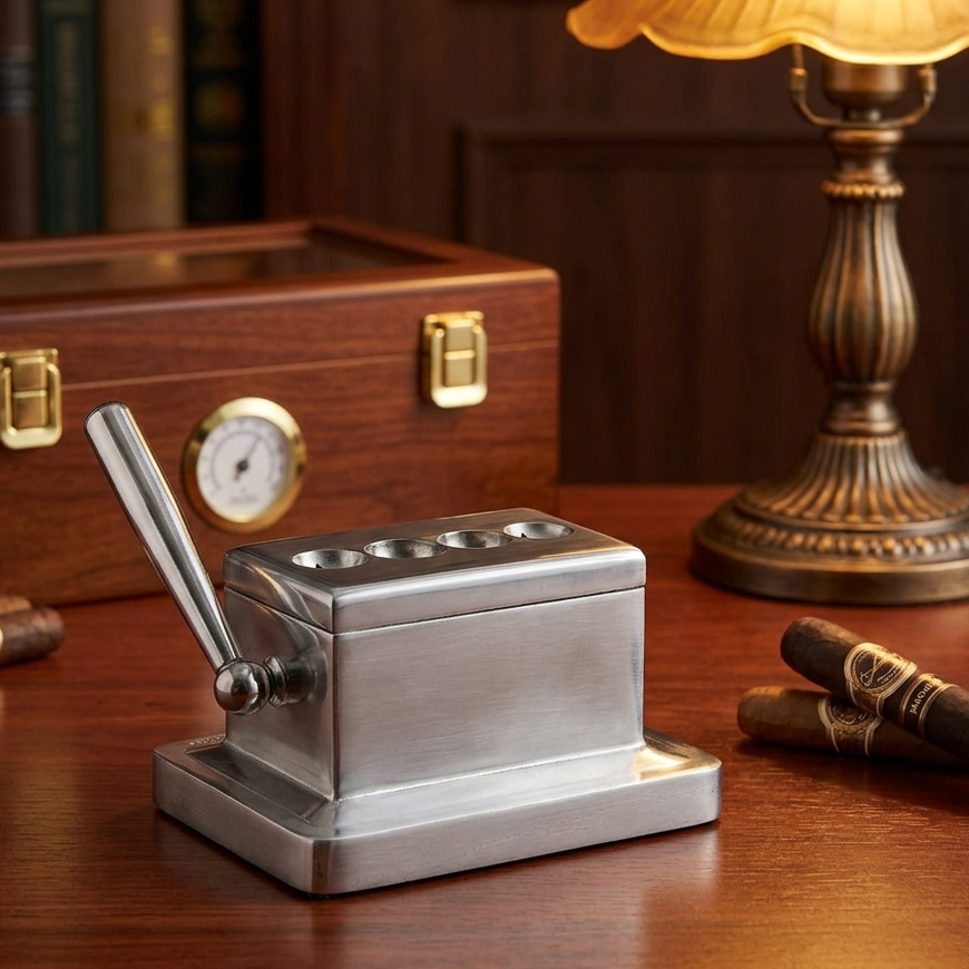 Classic Industrial Quad Tabletop Cigar Cutter: Dual V-Cut & Straight C
