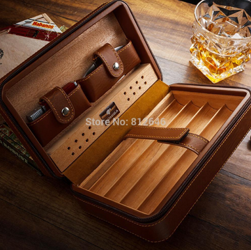 Cohiba Leather Cigar Travel Humidor w/Cedar Wood cigar trays and Humidifier - Gift Box and Pouch.