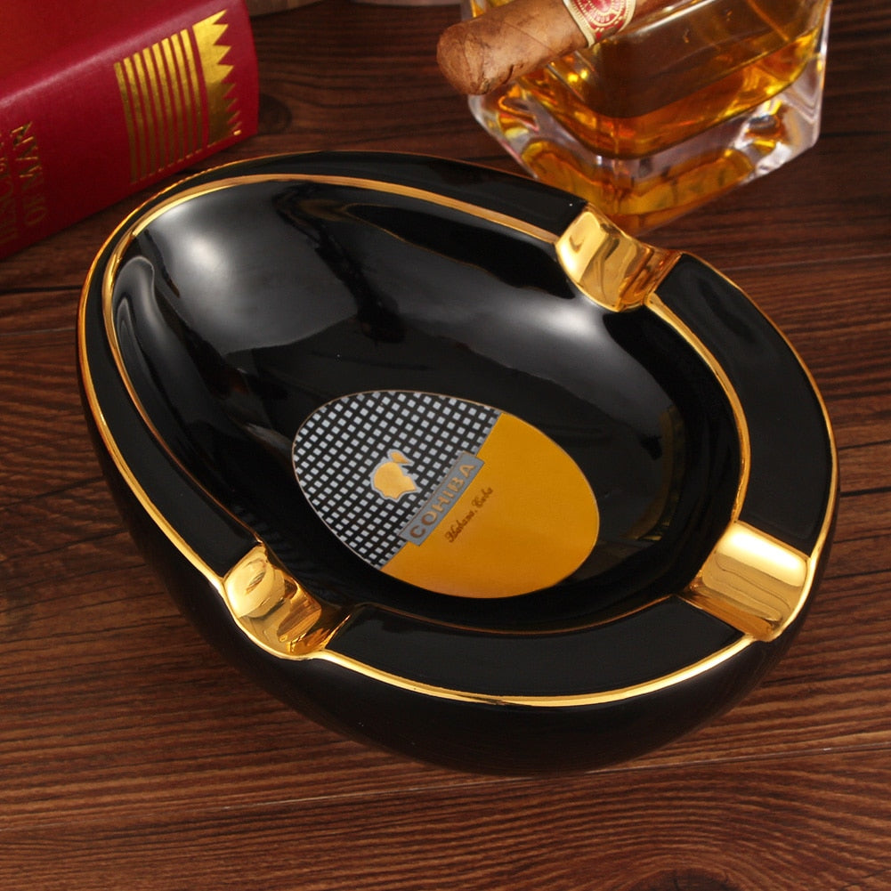 Limited Edition COHIBA Ceramic Ashtrays - 3 Cigar Holder, with gift Box. - Free Shipping