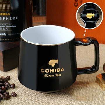 Limited Edition COHIBA or MONTECRISTO Ceramic Coffee mug with Cigar Holder - Free Shipping