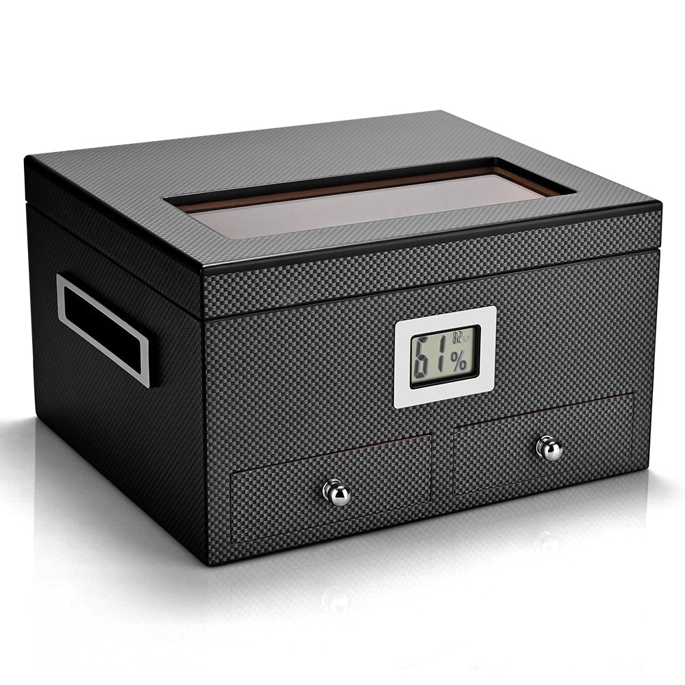 2023 Carbon Fiber/Rosewood - Spanish Cedar Humidor w trays - humidification - handles and digital hygrometer