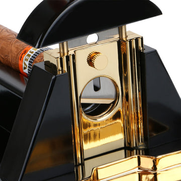 Luxury Desktop Guillotine Cigar Cutter with Stainless Steel Knife Blade and safety lock.