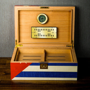 Lubinski Cuban Flag Cigar Humidor Spanish Cedar Wood Double Layer Large Capacity