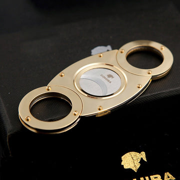 Gold Plated COHIBA Double Blade Stainless Steel Cigar Cutter Guillotine