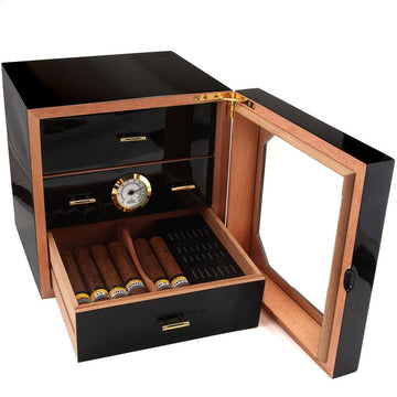 Glossy Cigar Cedar Humidor W/ Humidifier Hygrometer 100 cigar Black or Red