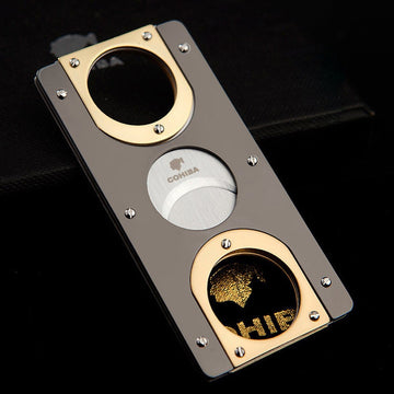 COHIBA Double Blades Stainless Steel Gold Plated Cigar Cutter