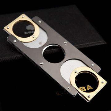 COHIBA Double Blades Stainless Steel Gold Plated Cigar Cutter