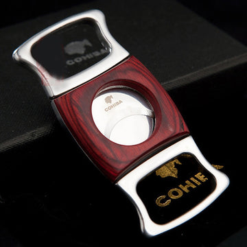 COHIBA Double Bladed Stainless Steel Cigar Cutter with Real Rosewood.