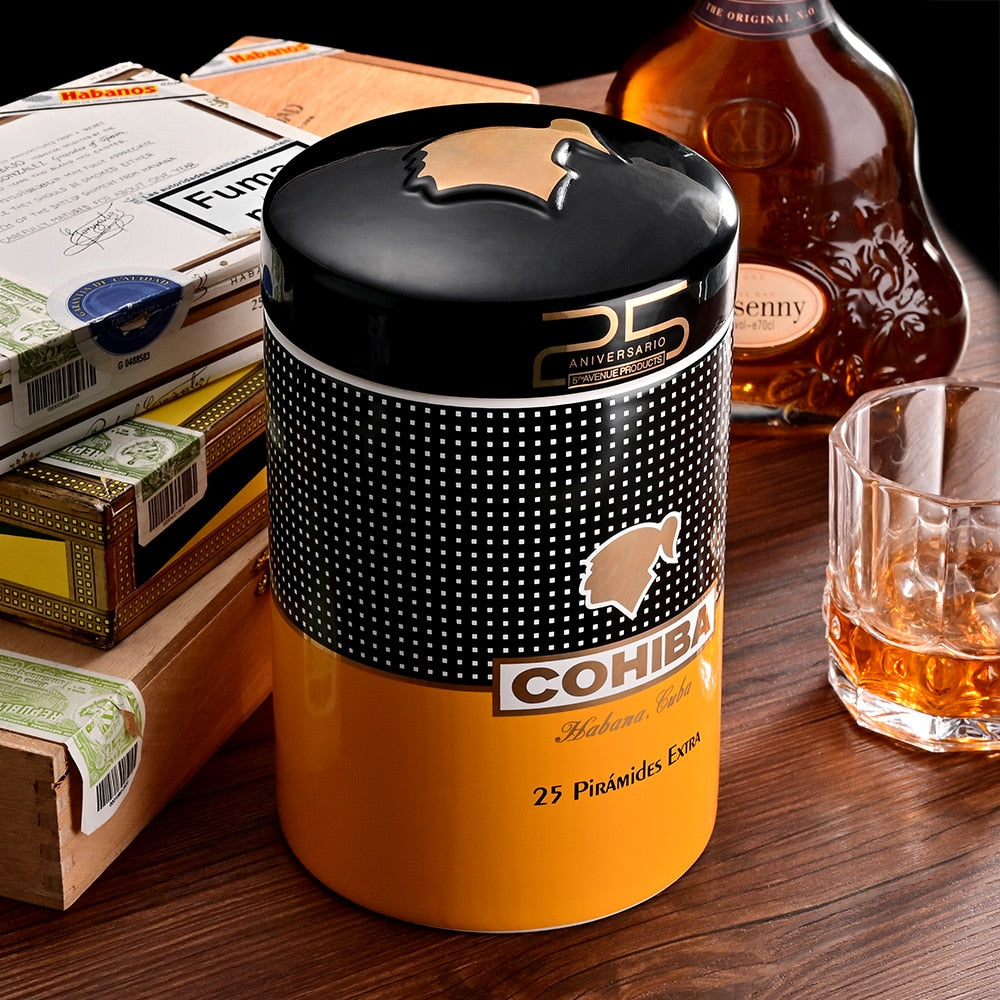 Cuban Cigar Piramides Extra CERAMIC CIGAR LARGE DIAMETER CIGAR HUMIDOR JAR WITH GIFT BOX - FREE SHIPPING
