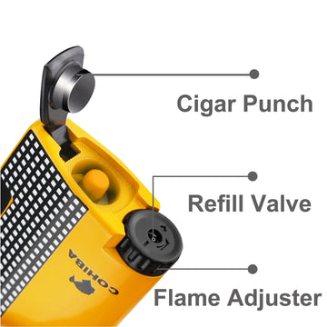 COHIBA CIGAR LIGHTER - 1 TORCH JET FLAME REFILLABLE WINDPROOF LIGHTER W/ CUTTER PUNCH & GIFT BOX