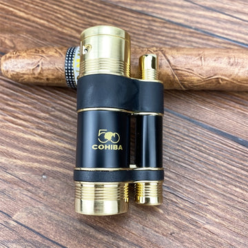 COHIBA Metal Cigar Lighter 3 Torch Jet Flame Refillable With Punch