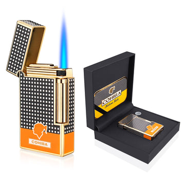 COHIBA CIGAR LIGHTER - FLINT SPARK 1 TORCH JET FLAME REFILLABLE LIGHTER W/ CUTTER PUNCH & GIFT BOX