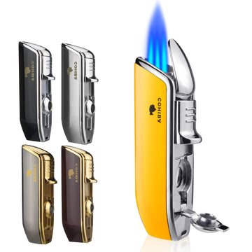 COHIBA CIGAR LIGHTER - 3 TORCH JET FLAME REFILLABLE WINDPROOF LIGHTER W/ CUTTER PUNCH & GIFT BOX